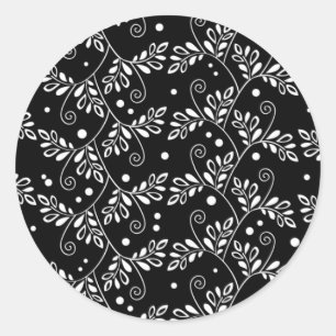 Pegatina floral blanco negro retro