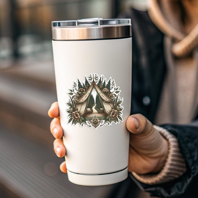 Pegatina Floral Camping Tent Sticker | Die-Cut Sticker (Floral Camping Tent Sticker | Camping Sticker by PiggyPrint Stickers)