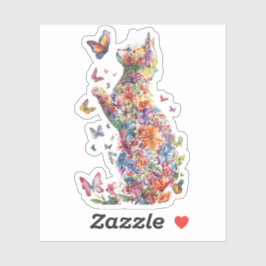 Pegatina Floral Cat Silhouette with Butterflies stickers