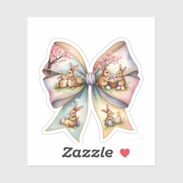 Pegatina Floral Cottontail Bunny Coquette Bow Rabbit Easter (Hoja)