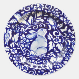 Pegatina floral de aves de conejo blanco azul Dedh