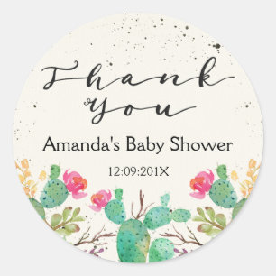 Pegatina floral de Baby Shower del cactus