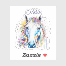 Pegatina Floral de caballo blanco de bonito personalizada