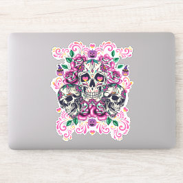 Pegatina Floral de calavera, acuarela de esqueleto rosa, Ha