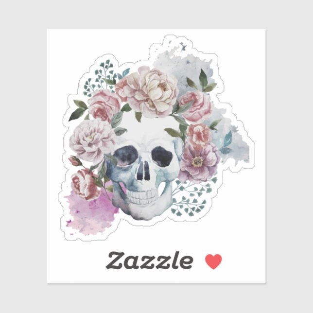 Pegatina Floral de cráneo (Hoja)