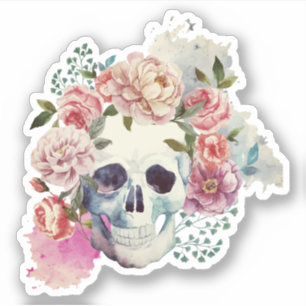 Pegatina Floral de cráneo