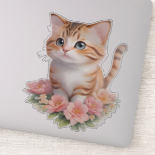 Pegatina Floral de gato suave y caprichosa línea