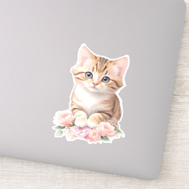 Pegatina Floral de gato suave y caprichoso florecimiento fe (Detalle)