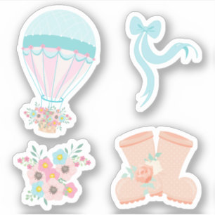 Pegatina floral de globo aerostático pastel divert