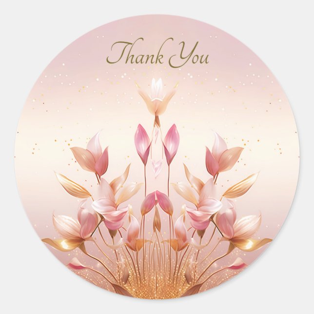 Pegatina floral de hojas doradas rosadas (Anverso)