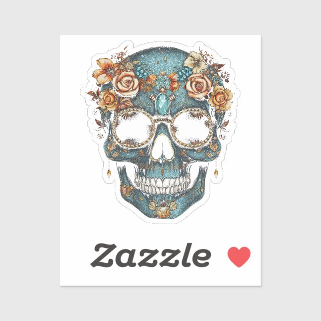 Pegatina Floral Día de la Calavera Mexicana de Muerto (Hoja)