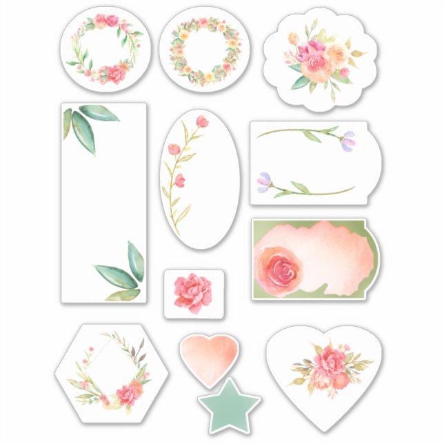 Pegatina Floral Floral de acuarela femenina (Anverso)
