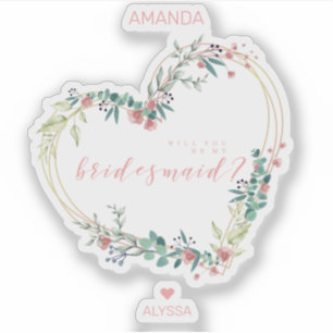 Pegatina Floral Heart in Pink Shades Bridesmaid Proposal
