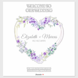 Pegatina Floral Heart in Purple for Welcome Guests Wedding