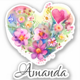 Pegatina Floral Heart Wreath and Name | Acuarela Pastel