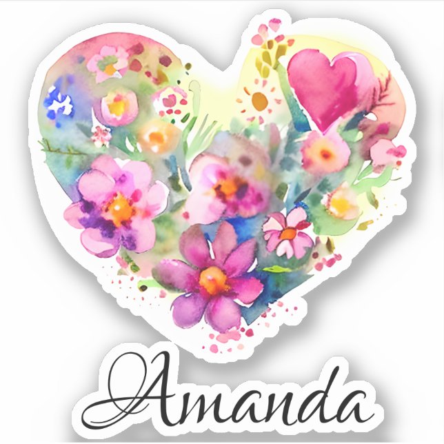 Pegatina Floral Heart Wreath and Name | Acuarela Pastel (Anverso)