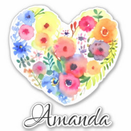 Pegatina Floral Heart Wreath and Name | Acuarela Pastel