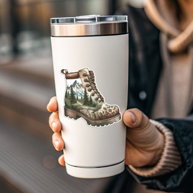 Pegatina Floral Hiking Boot Vinyl Sticker | Die-Cut Sticker (Floral Hiking Boot Vinyl Sticker | Die-Cut Sticker by PiggyPrint Stickers. )