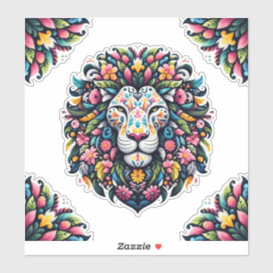 Pegatina Floral Lion Silhouette