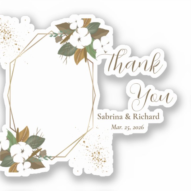 Pegatina Floral Marrón Y Crema Moderna Gracias A Ustedes. (Anverso)