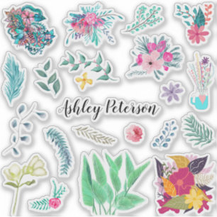 Pegatina Floral Monograma moderno de flores de moda