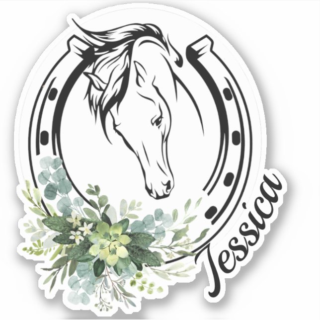 Pegatina Floral Nombre personalizado Caballo Ecuestre Horse (Anverso)