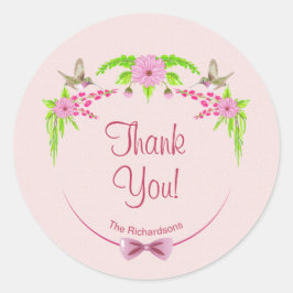 Pegatina floral nostálgico rosa y verde