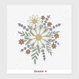 Pegatina floral retro – margarita vintage y flores