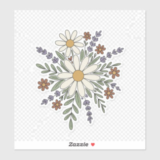 Pegatina floral retro – margarita vintage y flores