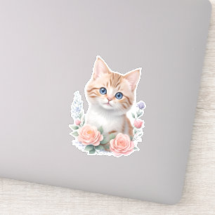 Pegatina Floral rosa de gato suave
