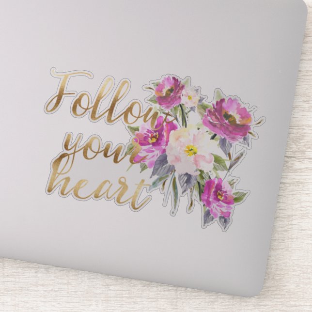 Pegatina Floral rosa dorada siga su acuarela cardiaca (Detalle)