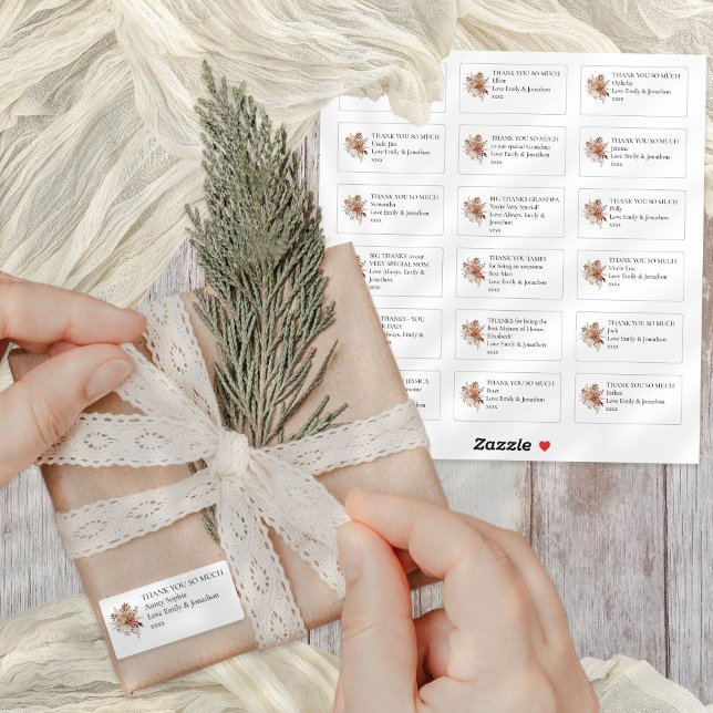 Pegatina Florals 18 Destinatarios Individuales Gracias Boda (Sheet of 18 Individual thank you  messages for your wedding guests with Rust Fall Florals Motif)