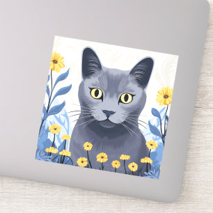 Pegatina Flores amarillas de gato azul ruso
