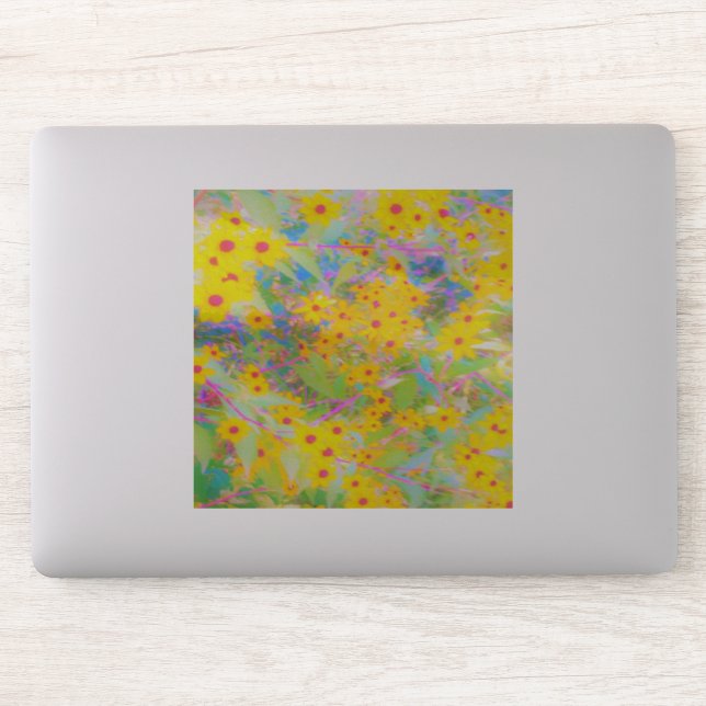 Pegatina Flores amarillas y rojas bonito con azul turquesa (Ordenador)