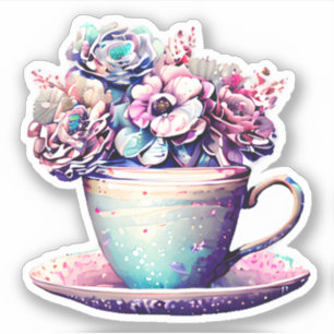 Pegatina Flores antiguas de época de la teacup de bonito
