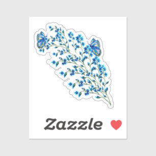 Pegatina Flores azules delgadas con mariposa