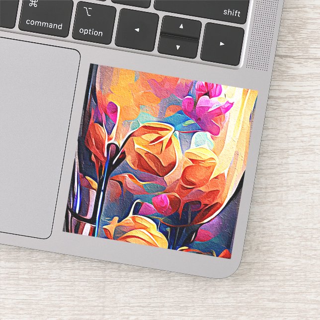 Pegatina Flores azules rojas Naranja de arte Abstracto flor (Detalle)