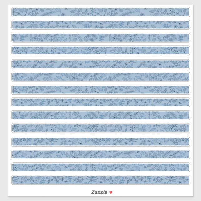 Pegatina Flores Boho Clásico Azul Tiras Delgadas (Hoja)