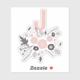 Pegatina Flores botánicas iniciales Patrón rosa negro