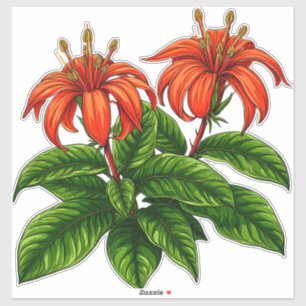Pegatina Flores brillantes de lirio con hojas verdes exuber