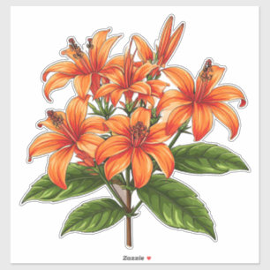 Pegatina Flores brillantes de lirio con hojas verdes exuber