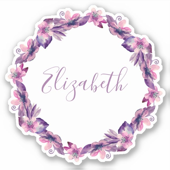 Pegatina Flores color agua rosa y violeta. Nombre botánico (Anverso)