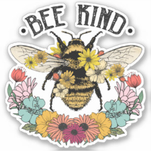 Pegatina Flores de abeja melífera lindas Sé amable