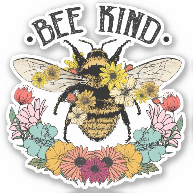Pegatina Flores de abeja melífera lindas Sé amable (Anverso)