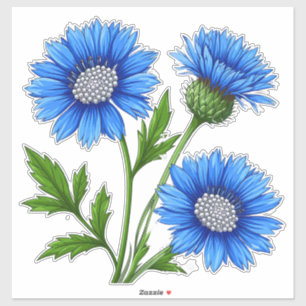 Pegatina Flores de Anémona Azules con Tallos Verdes