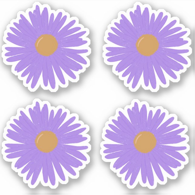 Pegatina Flores de Aster Púrpura dibujando a mano acrílico (Anverso)