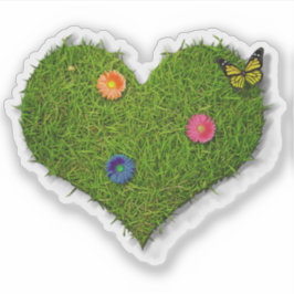 Pegatina Flores de césped en forma de corazón mariposa