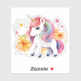 Pegatina Flores de chica de anime de Unicorn