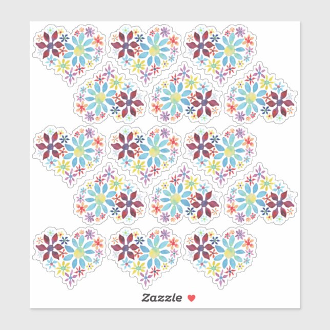 Pegatina Flores de color de agua (Hoja)