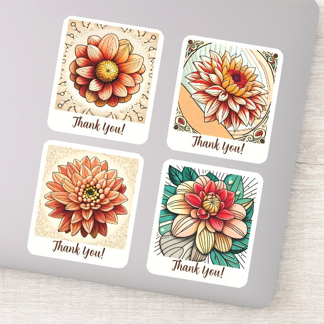 Pegatina Flores de Dalia Groovy Personalizadas Retro (Detalle)